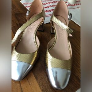 J. Crew Metallic Gold and Silver Heels with Textured Elegance